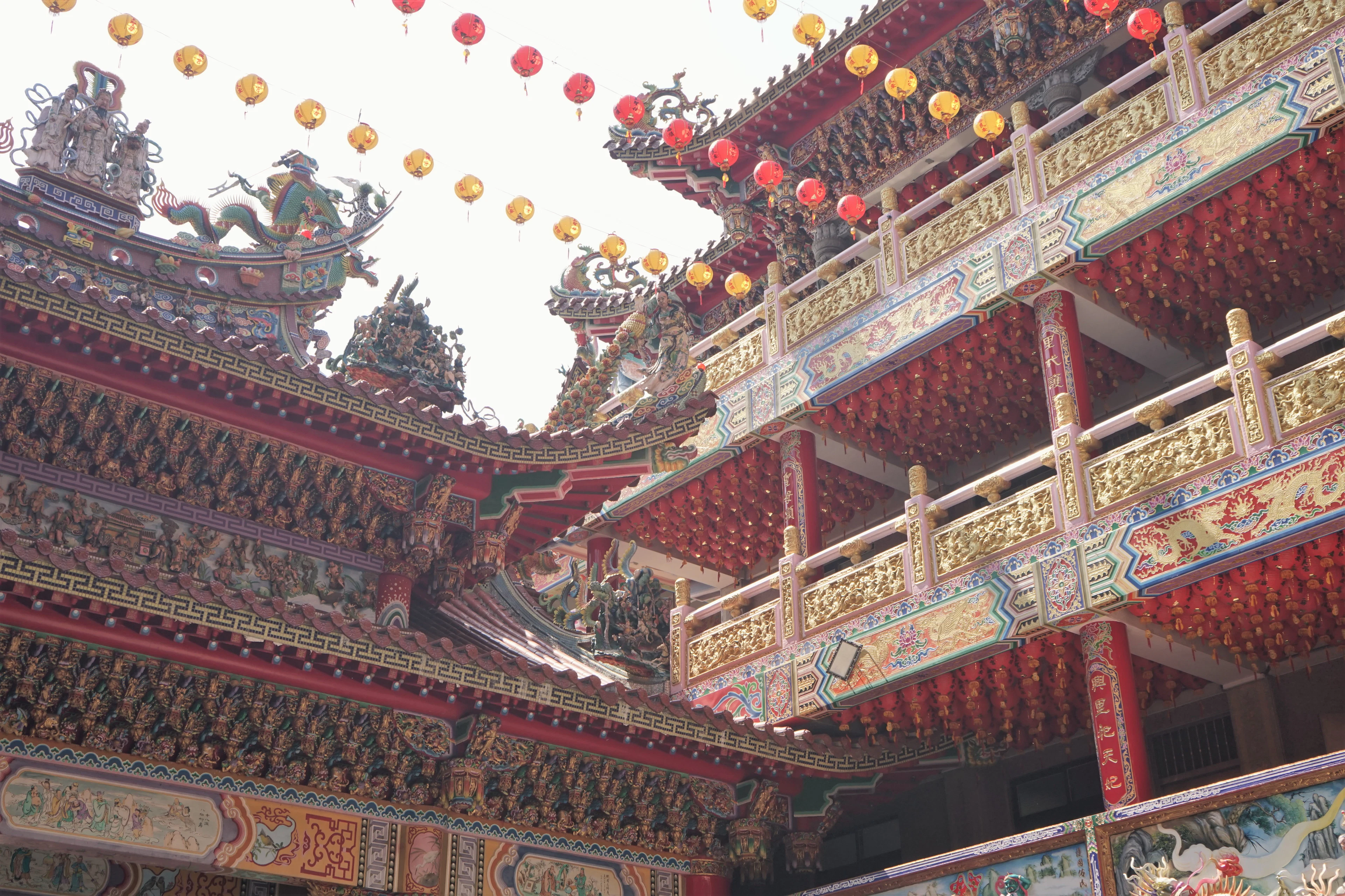 A large building with a lot of decorations on top of it