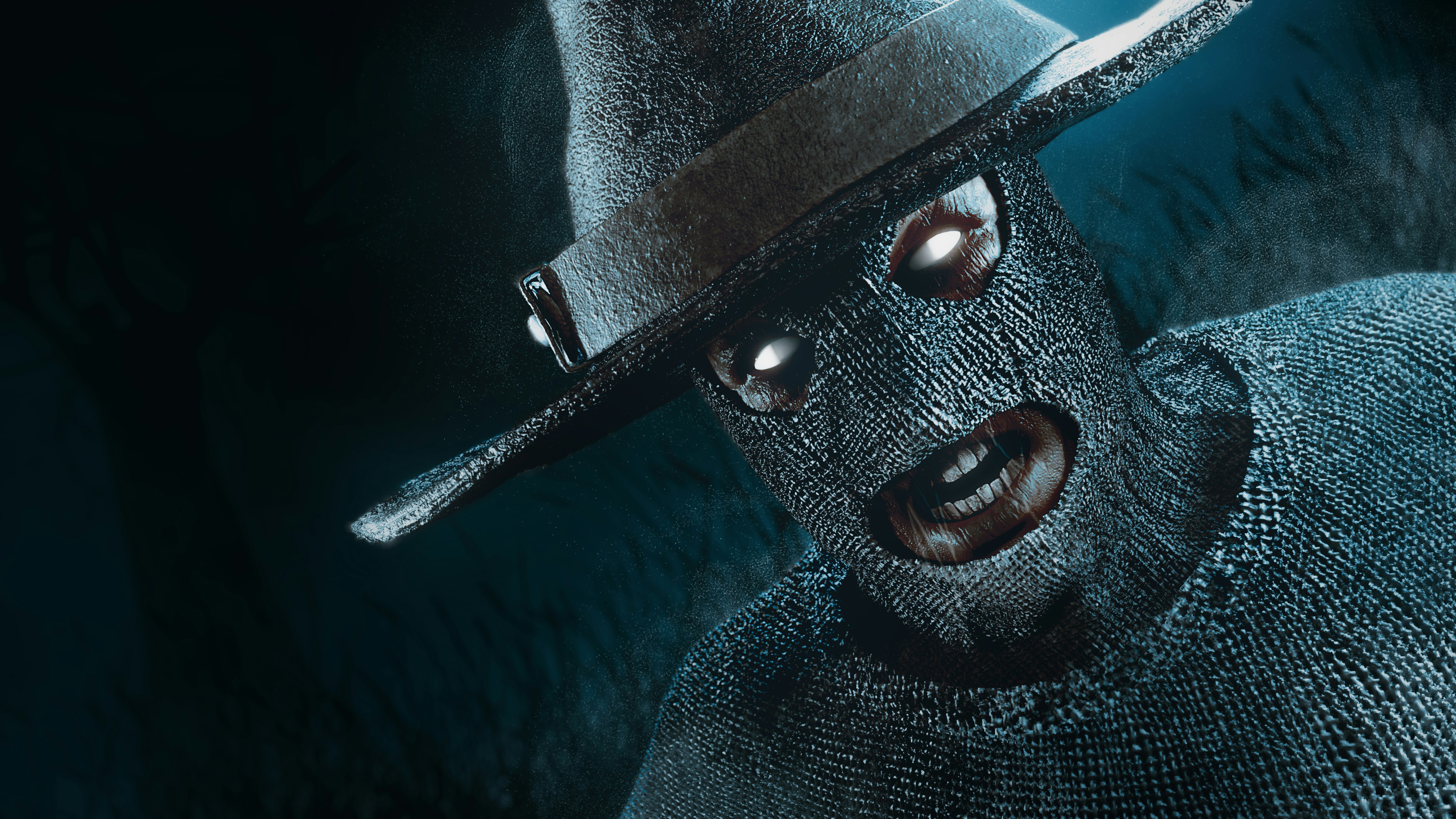 Un uomo che indossa un cappello e occhiali con uno sguardo raccapricciante sul suo viso