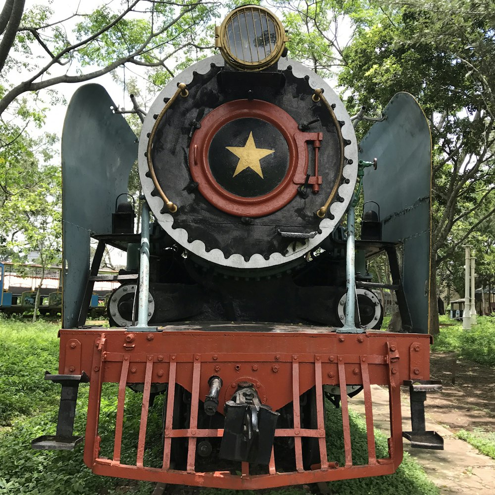 a close up of a train on a train track