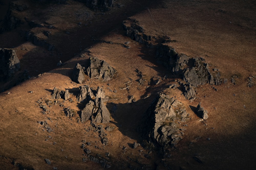 an aerial view of a rocky outcropping