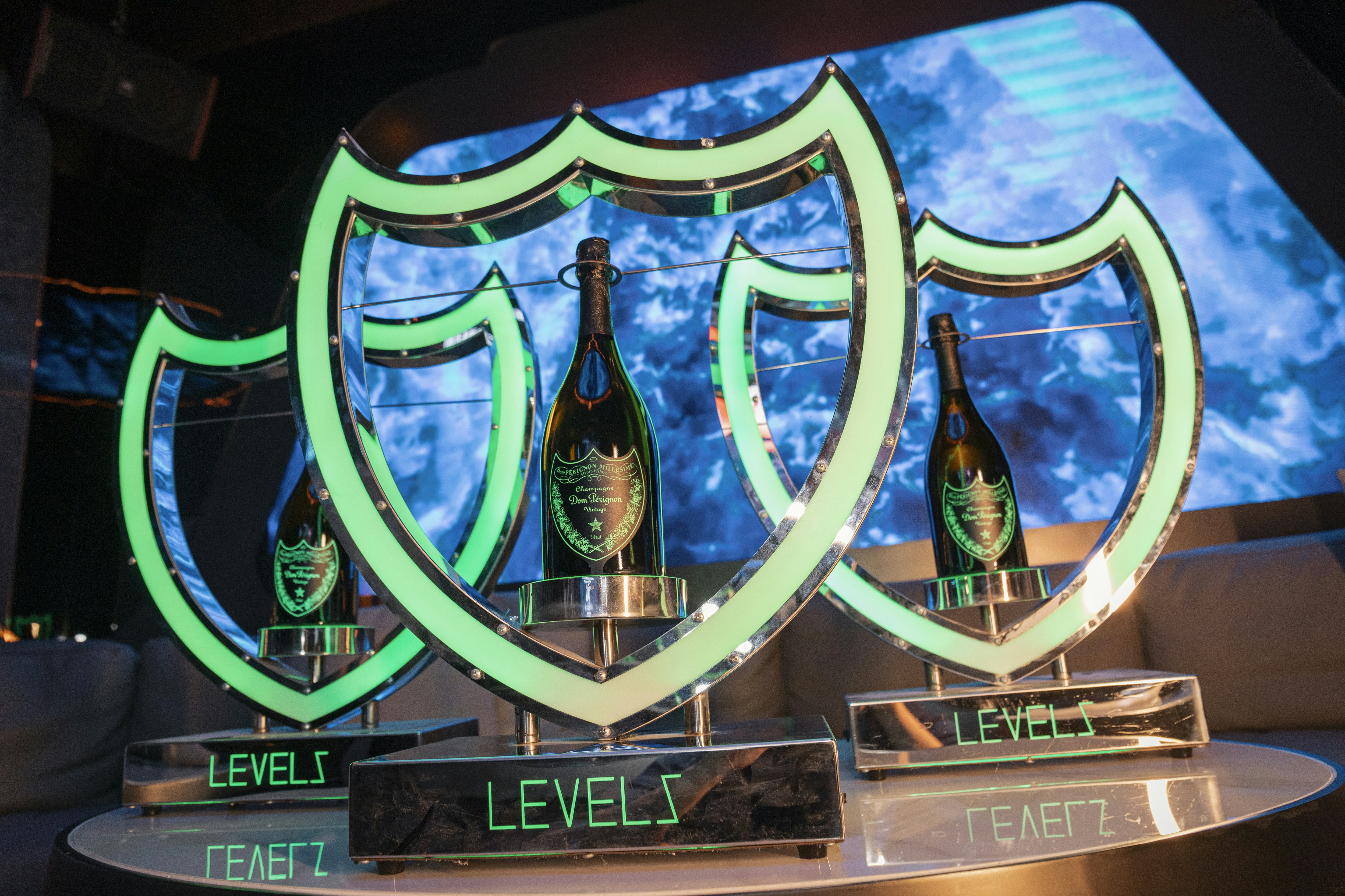 Competitive gaming trophy on stage with dramatic lighting