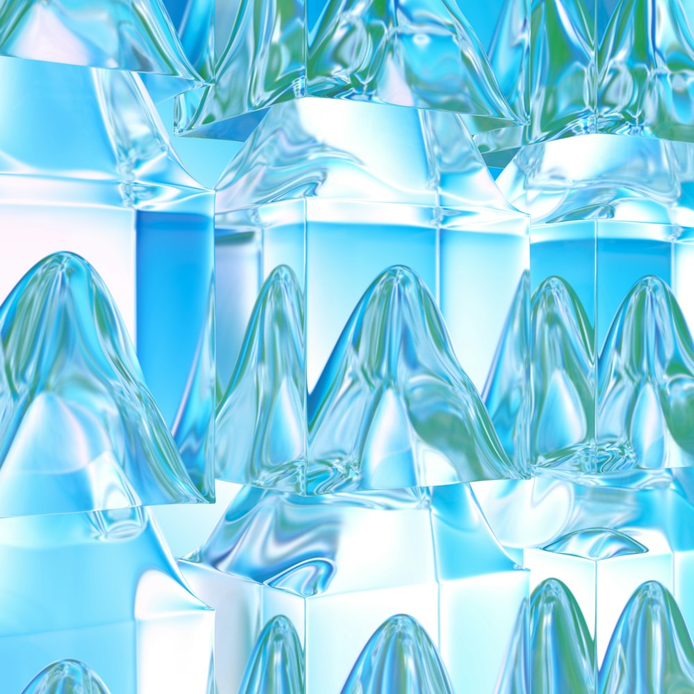 a group of ice cubes with a blue background