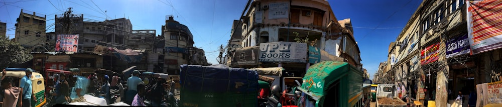 a city street filled with lots of tall buildings