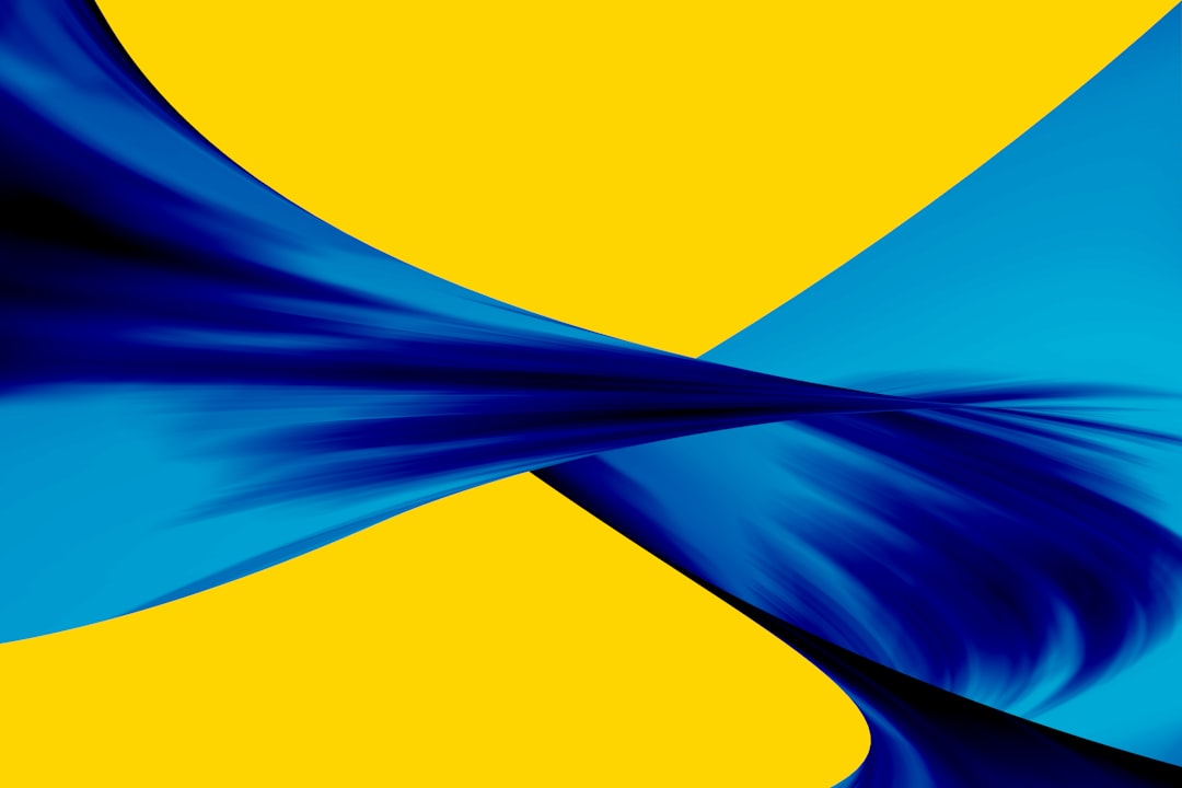 a blue and yellow background with a curved design