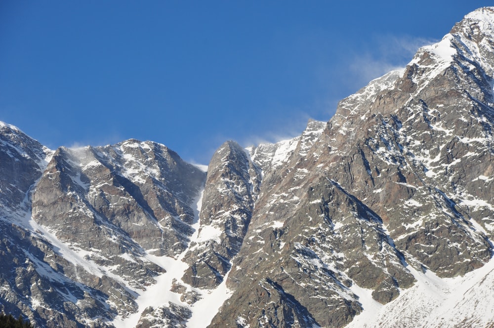 a snow covered mountain with a blue sky in the background