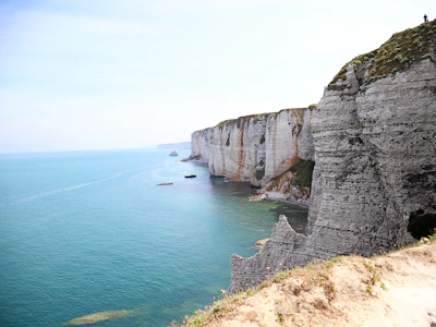 The majestic cliffs of Dover standing tall against a dramatic seaside sunset.