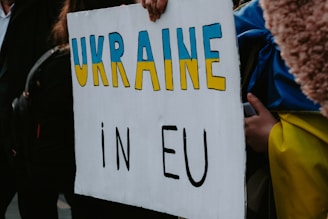 a person holding a sign that says ukraine in eu
