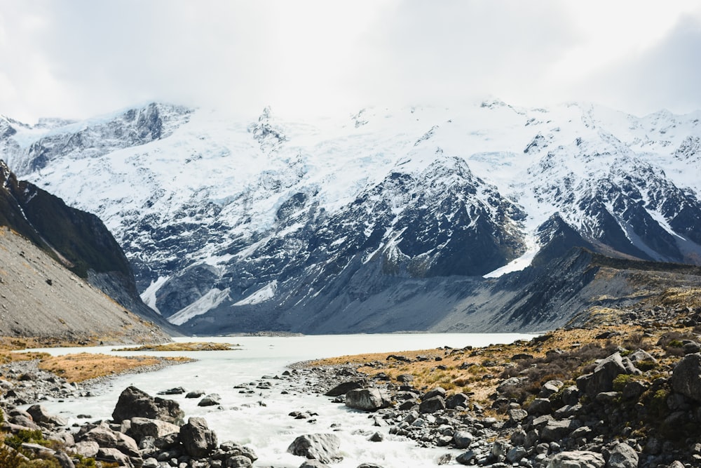 a river running through a valley surrounded by mountains