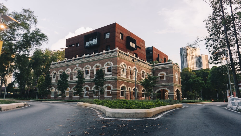 a large brick building sitting on the corner of a street