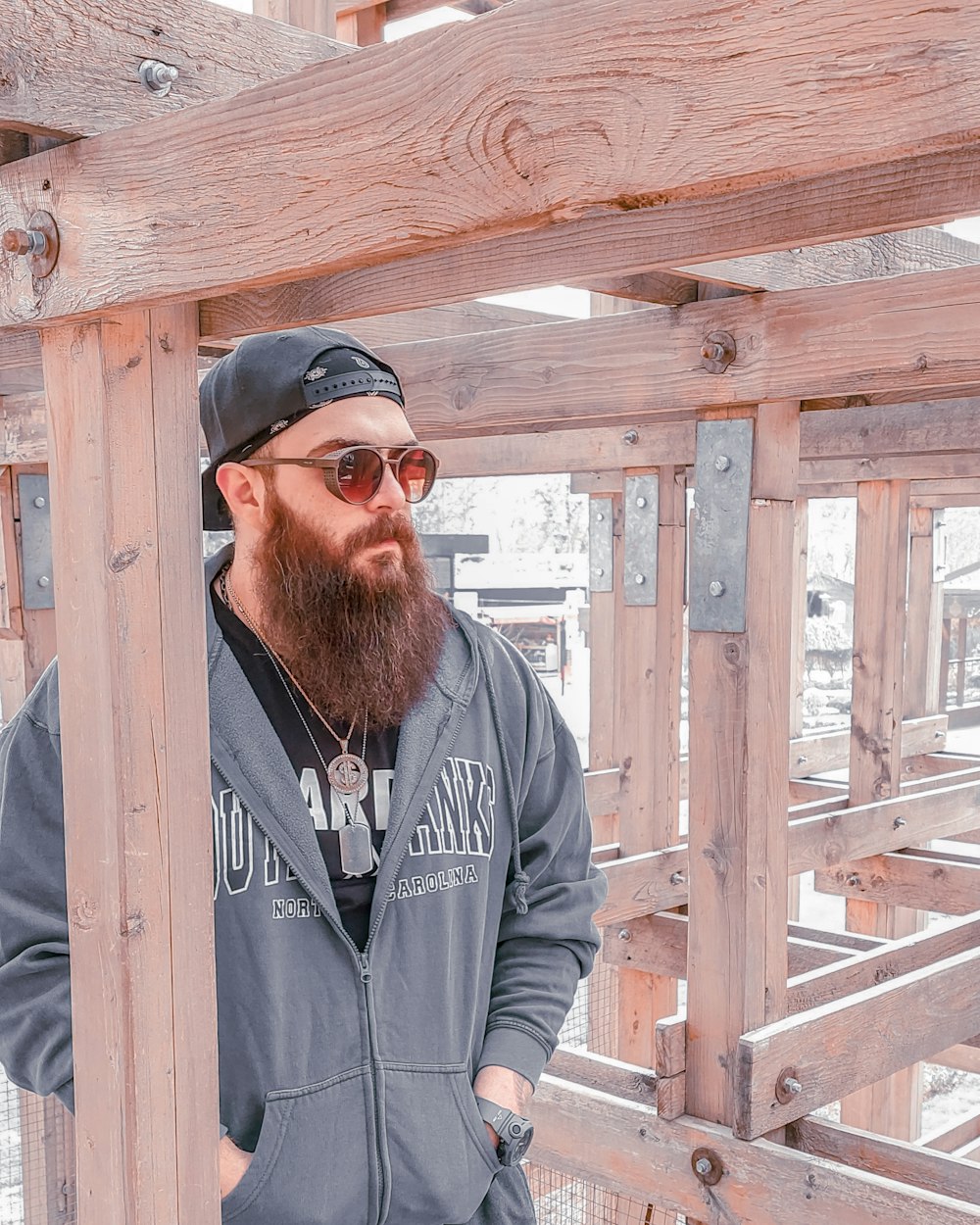 a man with a beard wearing a hat and sunglasses