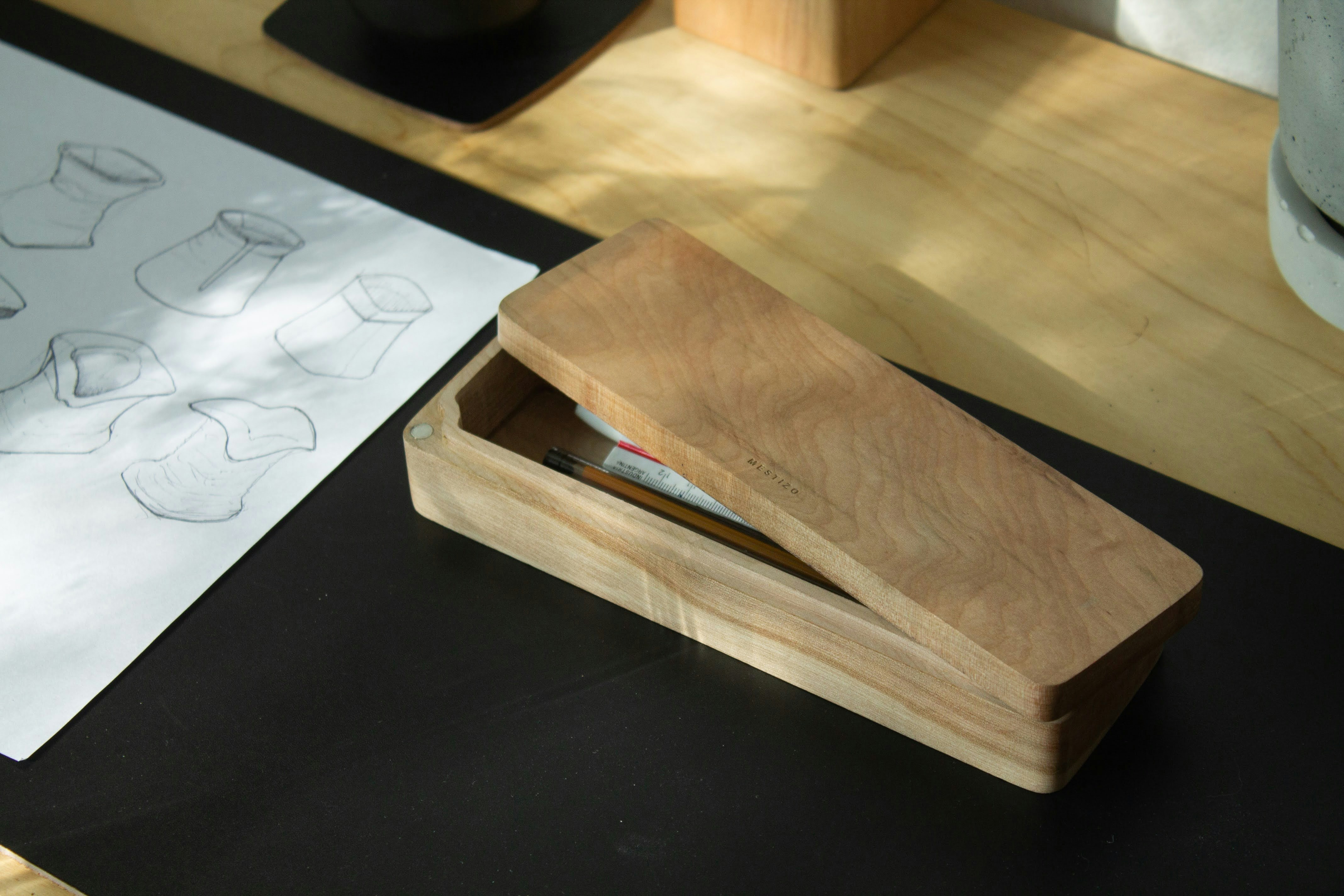 minimalist wooden domino tiles on desk