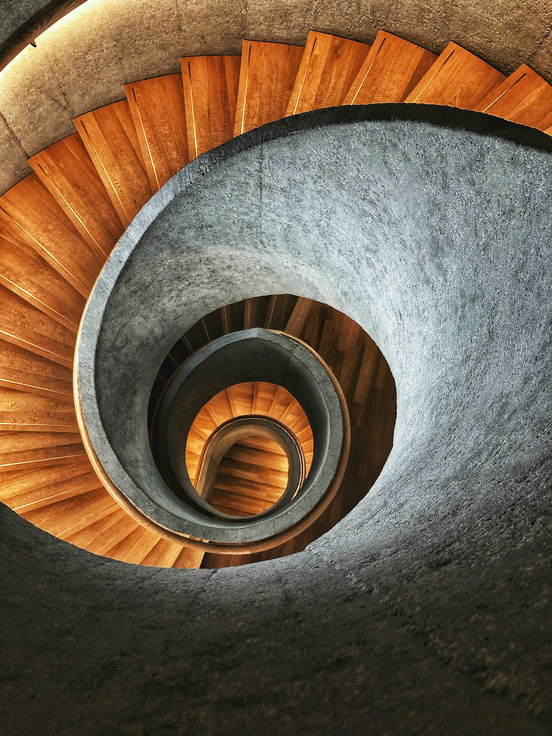 a view of a spiral staircase from the bottom