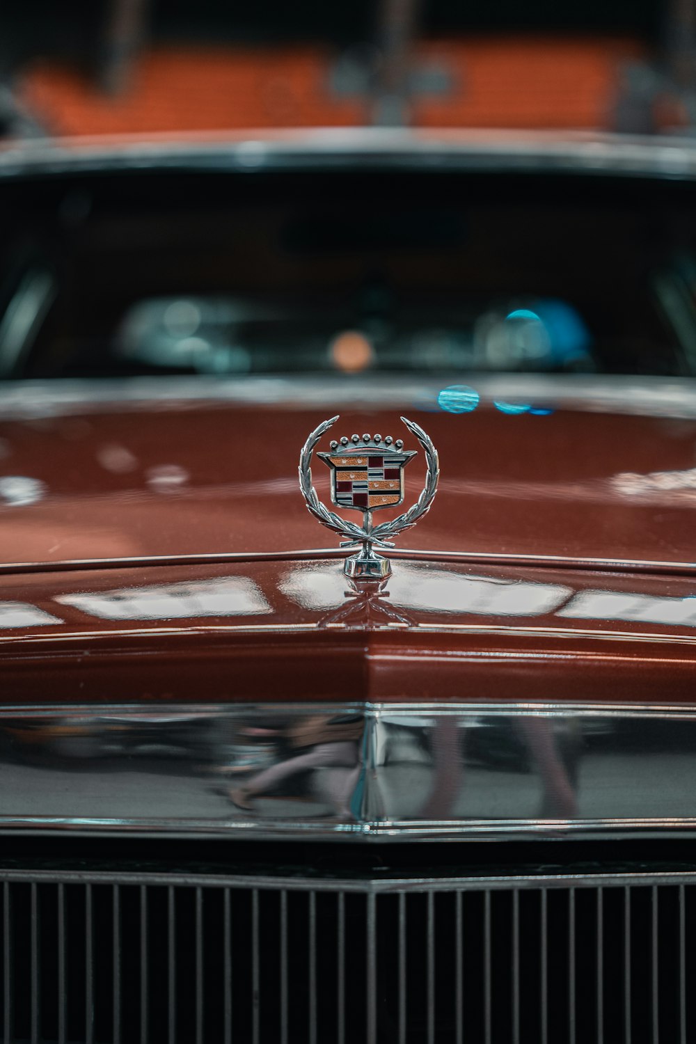 a close up of the front of a classic car
