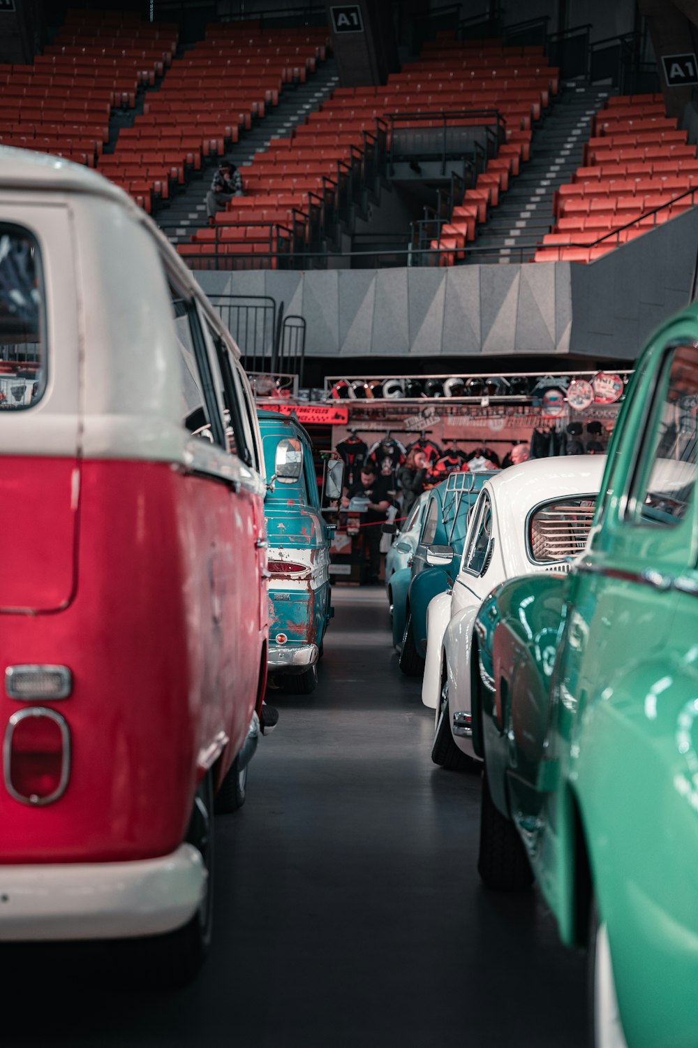 a group of cars parked in a parking lot