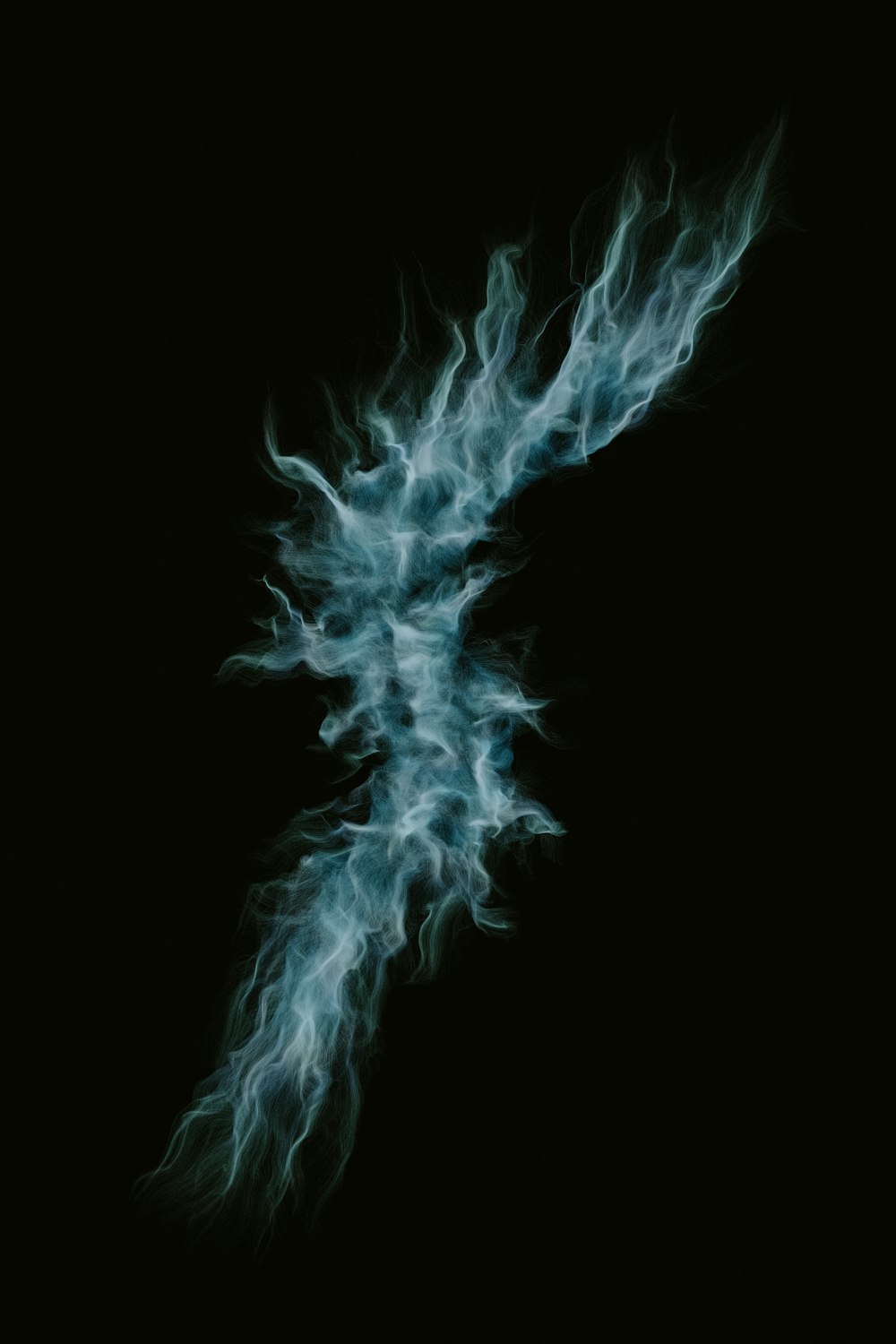 a black background with blue and white flames