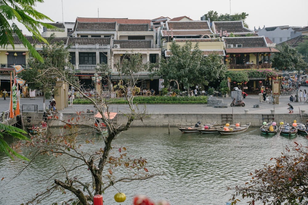 a body of water with boats floating on it