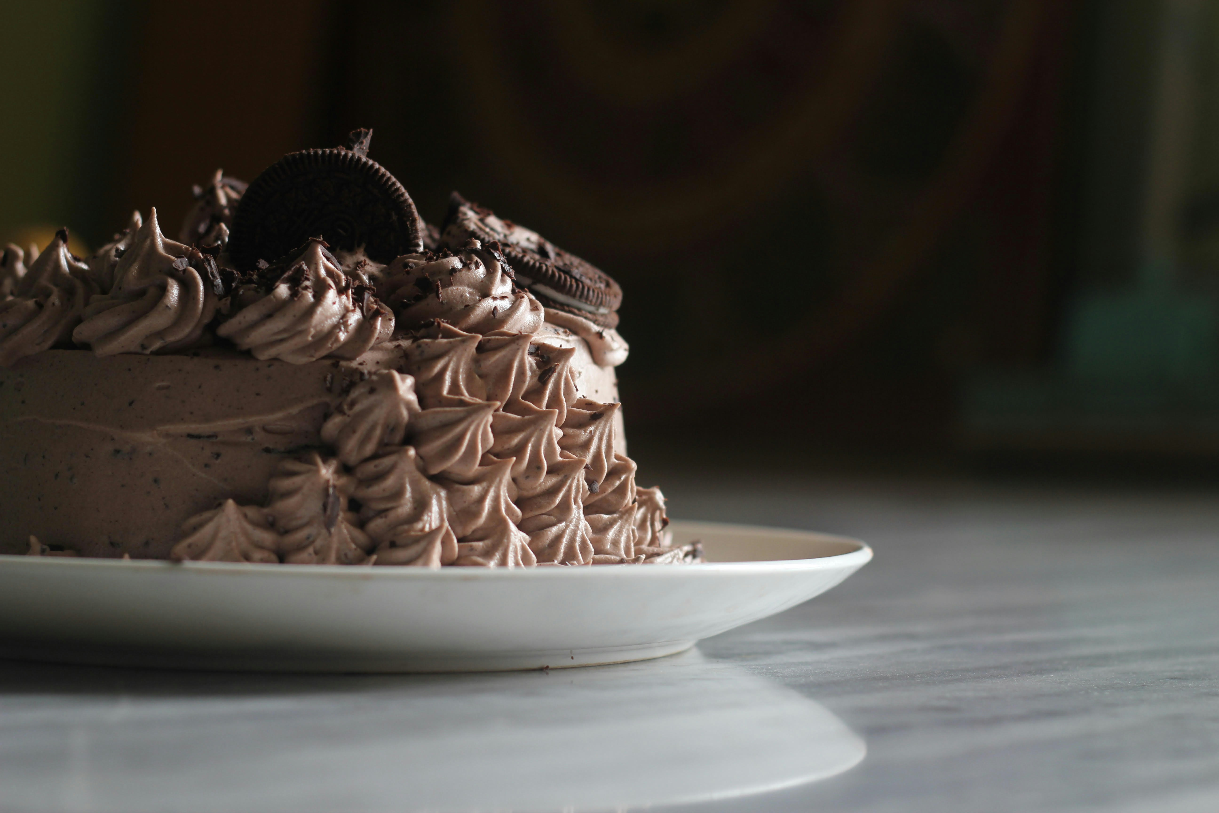 A close up of a cake on a plate on a table
