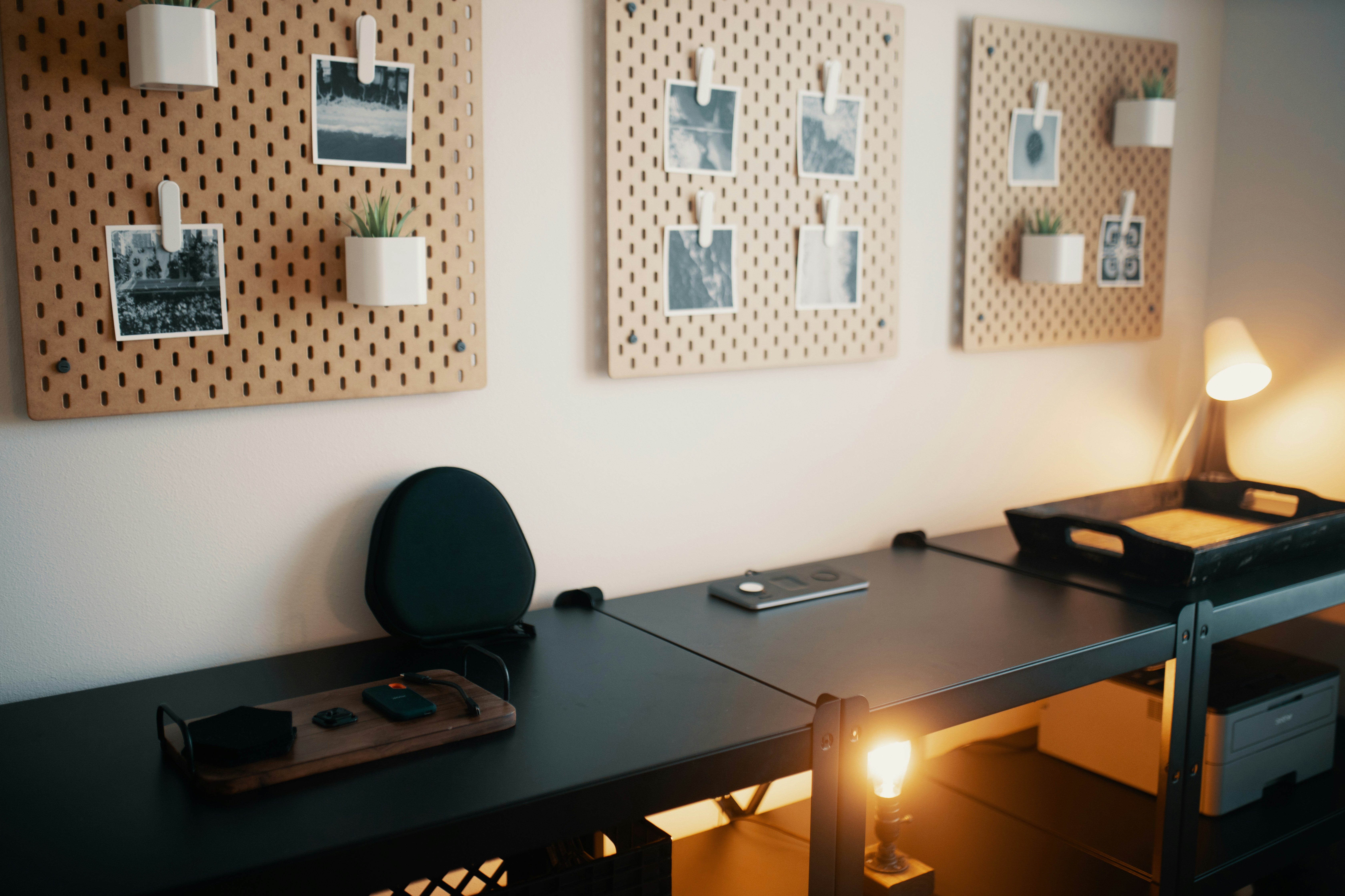 Desk with lamp and pictures