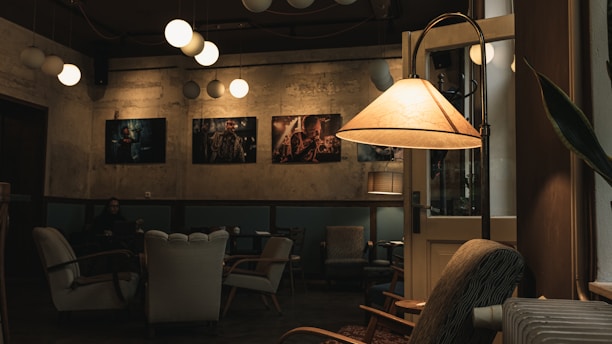 Cozy café interior with soft background music ambiance.