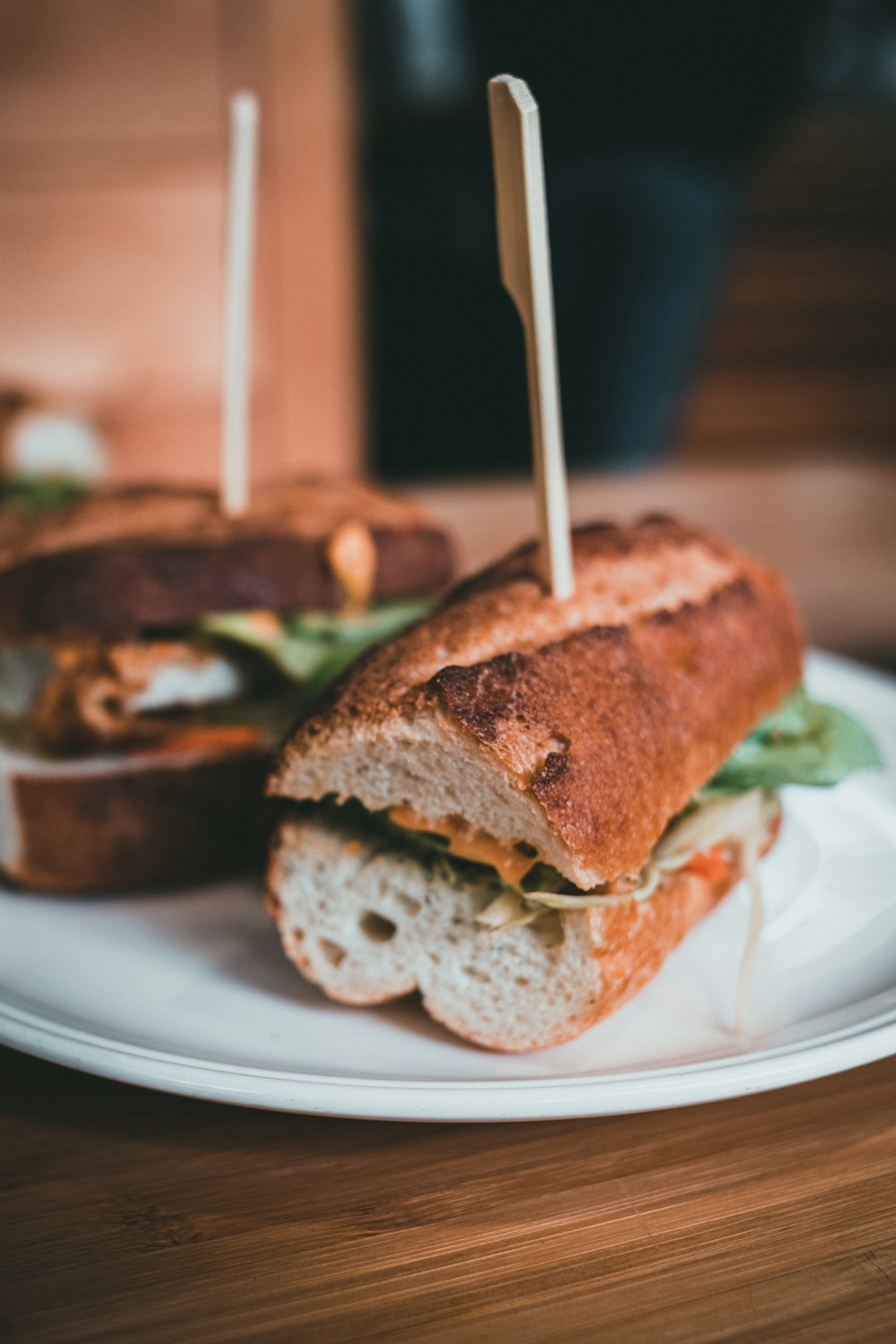 a close up of a sandwich on a plate on a table