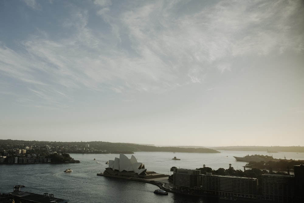 a large body of water surrounded by a city