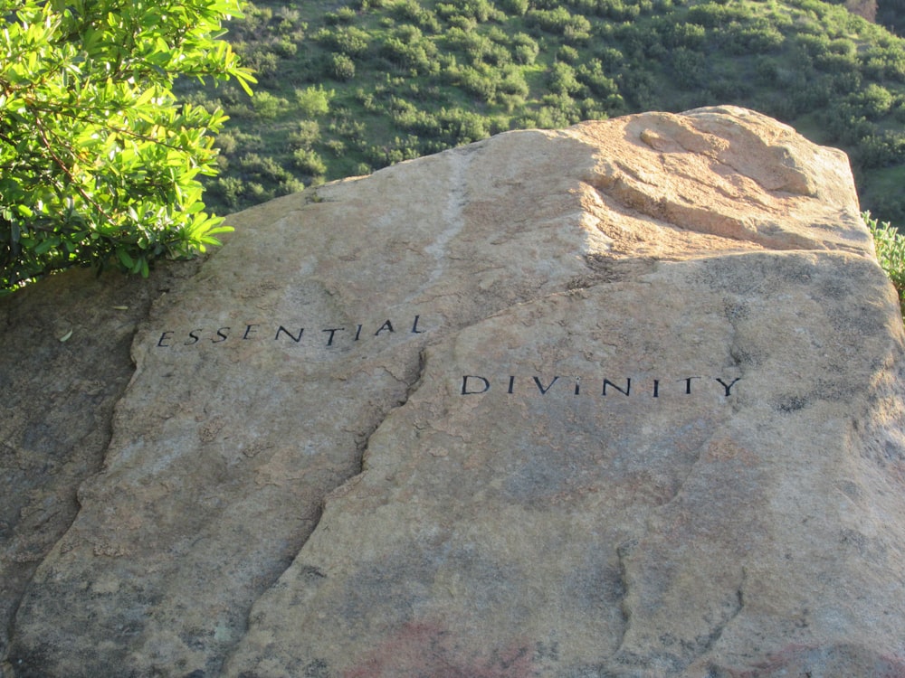 a large rock with writing on it