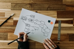 a person drawing a diagram on a piece of paper