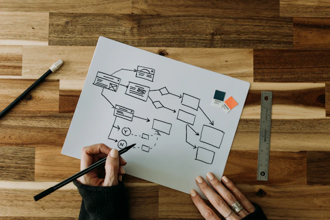 a person drawing a diagram on a piece of paper
