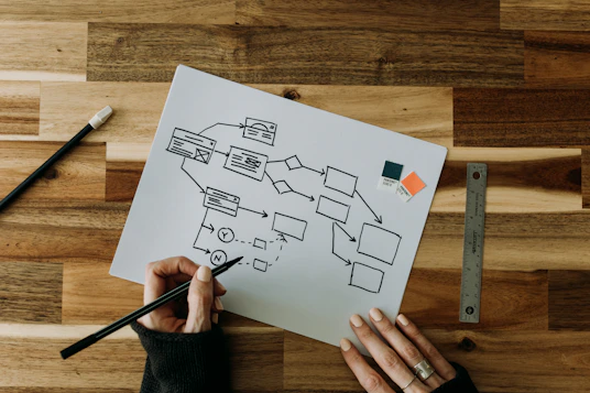 a person drawing a diagram on a piece of paper