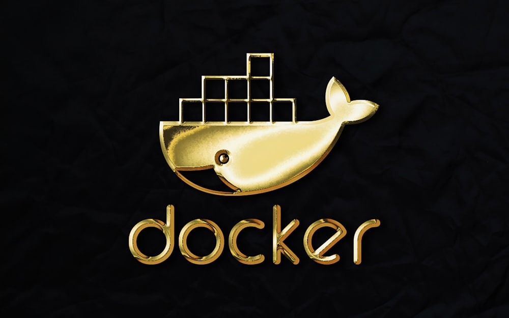 a golden docker logo on a black background