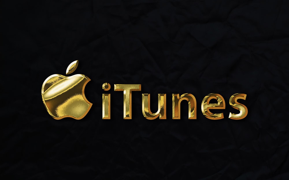 a golden apple logo on a black background