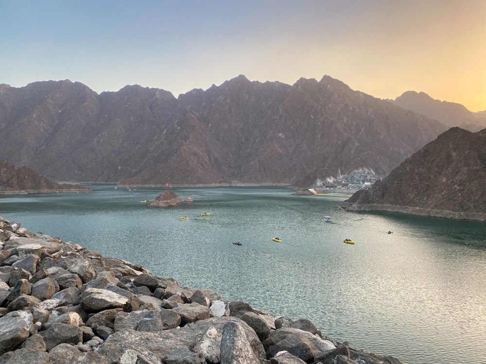 a large body of water surrounded by mountains