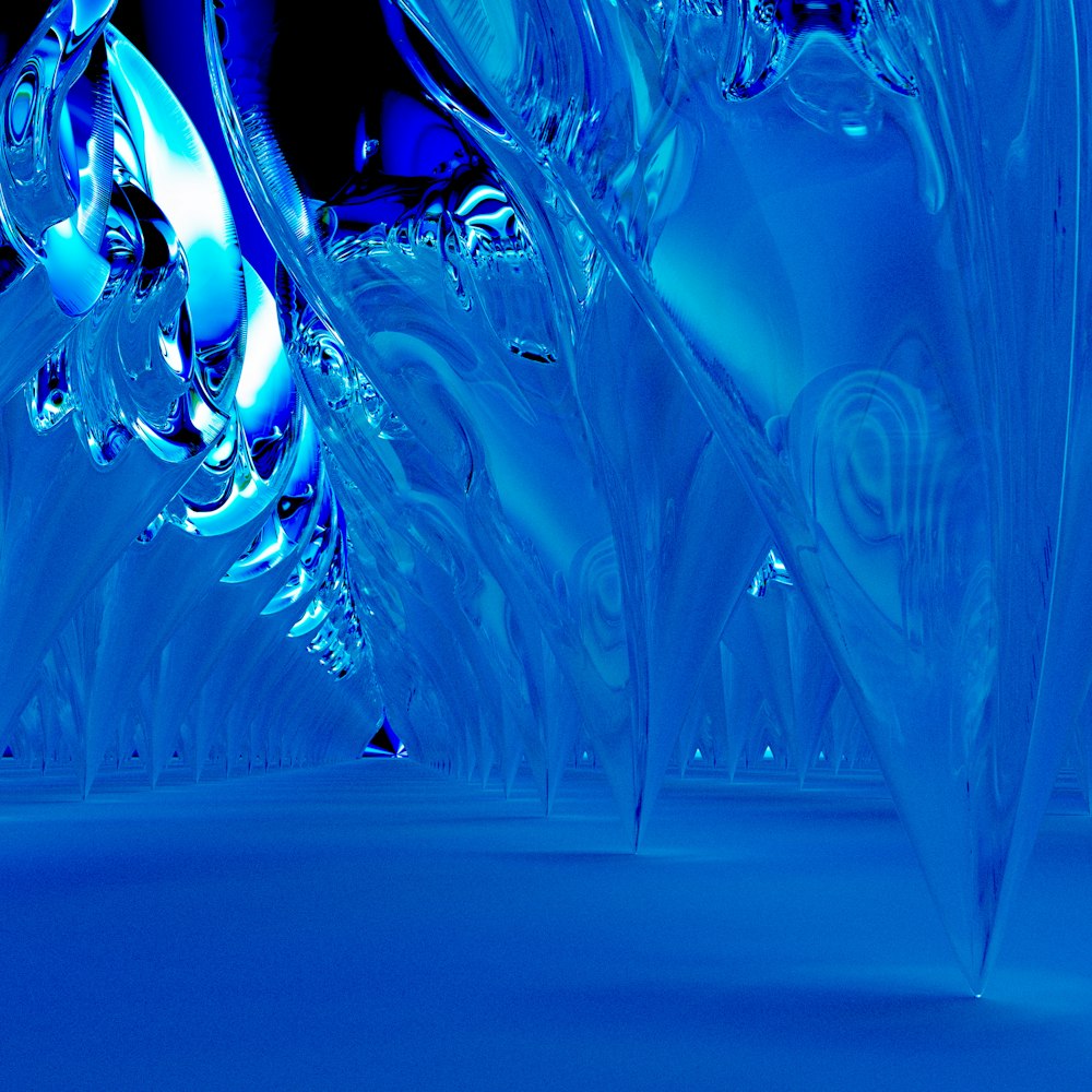 a blue room with a large amount of ice