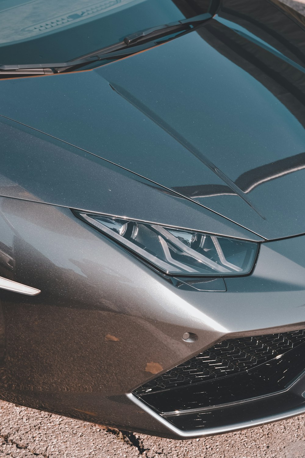 a close up of the front of a sports car