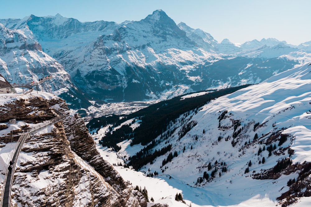 a view of a snowy mountain range from a high point of view