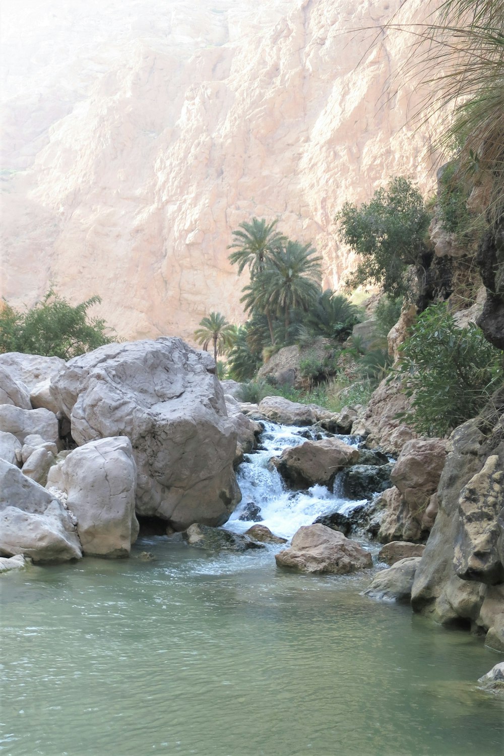 a man standing on a rock next to a river