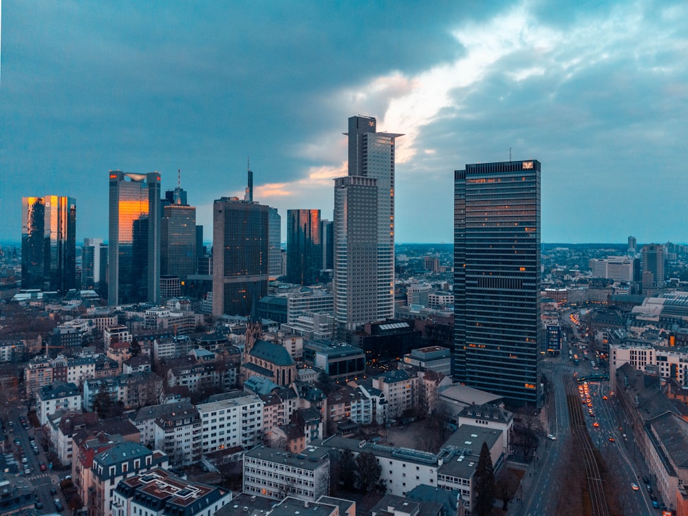 a view of a city with tall buildings