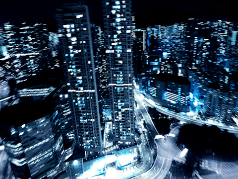 Nighttime cityscape illuminated by energy-efficient lighting solutions.