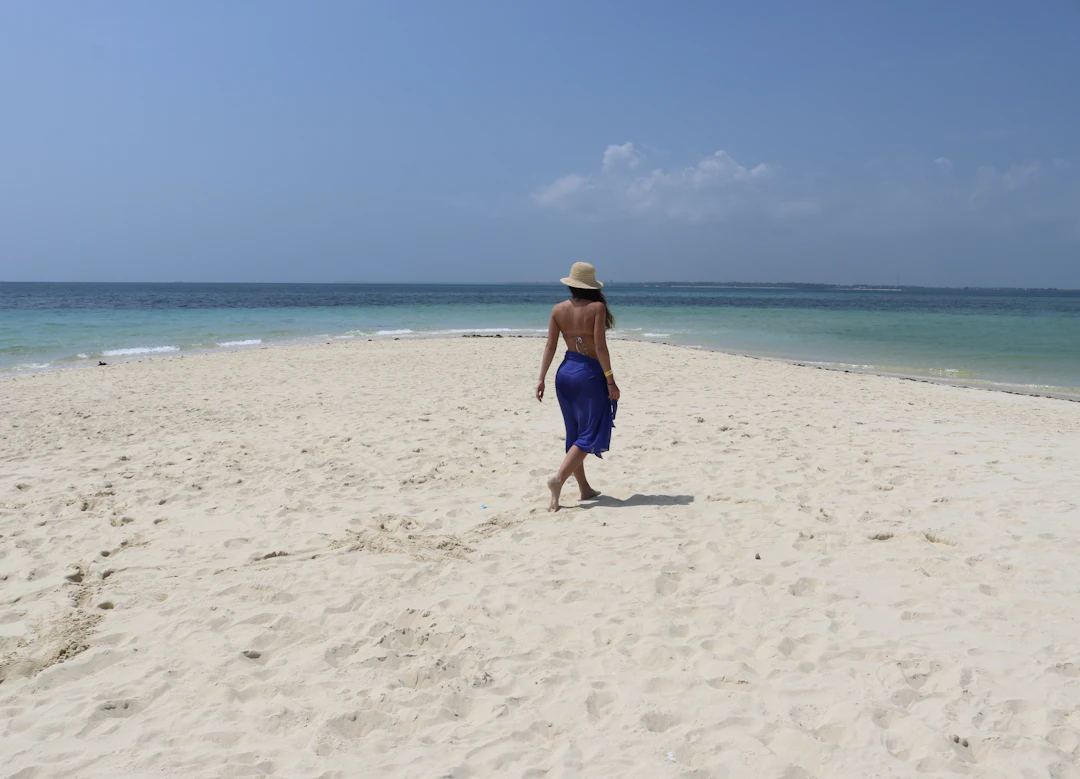 person walking along the beach