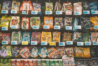 a display in a store filled with lots of snacks