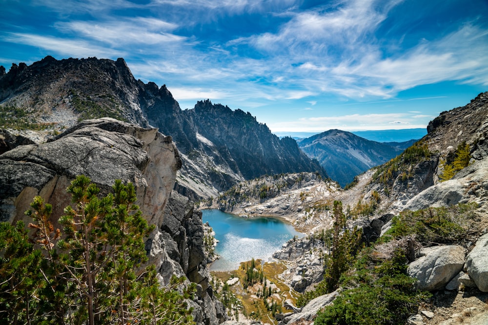 a view of a lake surrounded by mountains