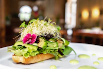 a close up of a plate of food on a table