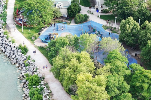 Photo of a vibrant community park with playground.