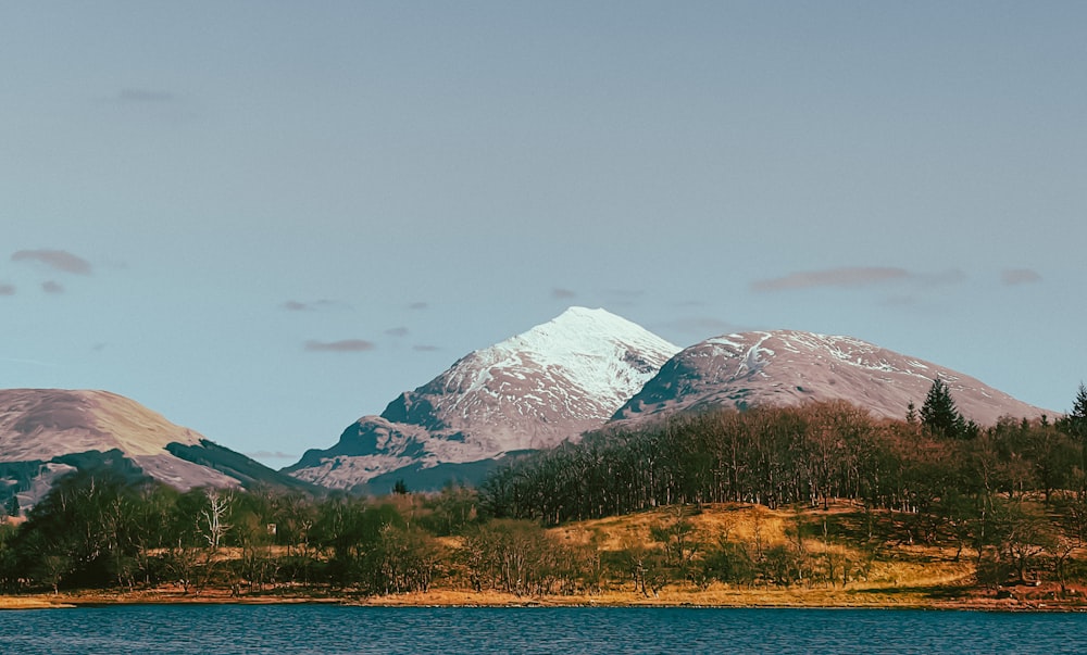 a lake with a mountain in the background