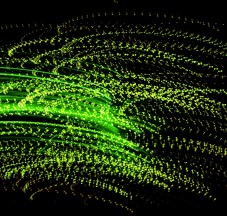 An energetic burst of animated lines and dots forming a dynamic pattern.