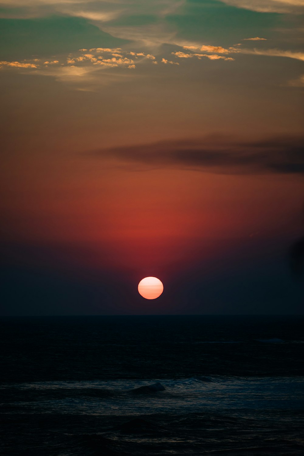 the sun is setting over the ocean on a cloudy day