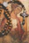 A close-up of a vibrant religious painting showing intricate details of a saint's face.