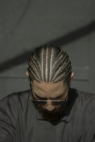 a man with long hair and a beard wearing sunglasses