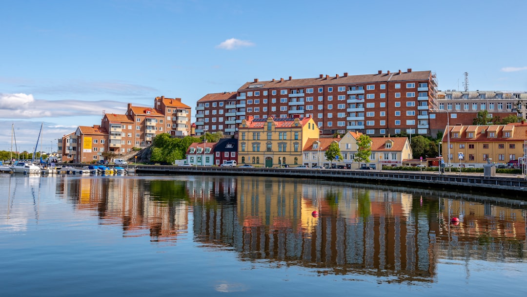a body of water with buildings in the background,