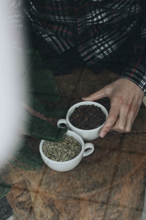 a person holding two bowls of food on a table